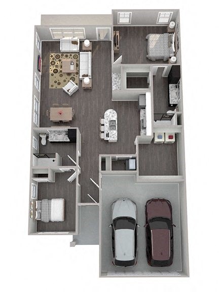 Floor plan for 2 beds, 2 baths, 1511 sqft
